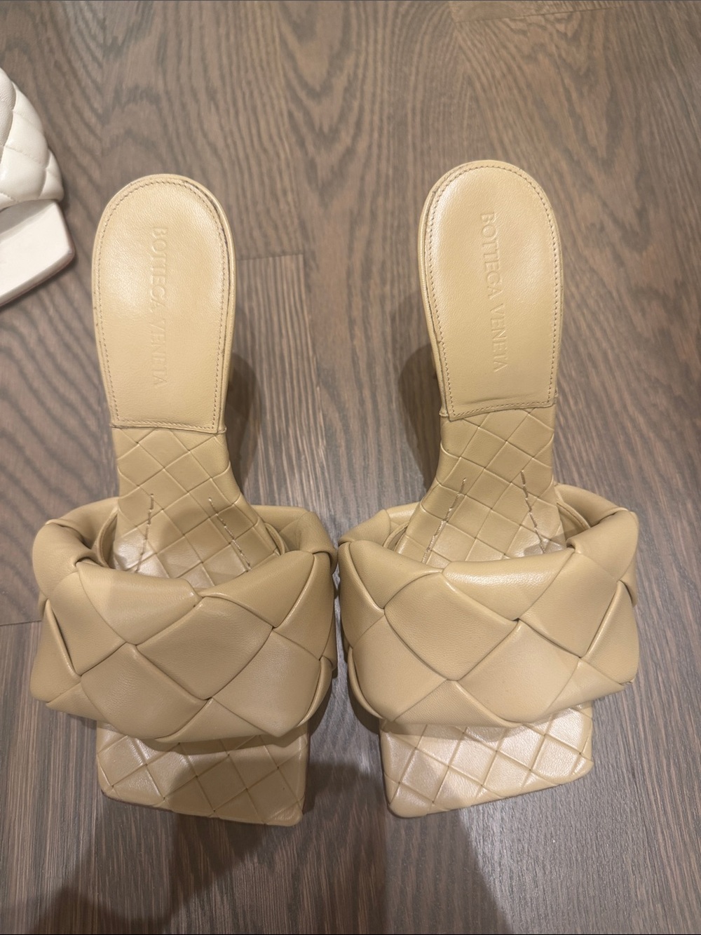 Bottega Veneta Beige Padded Intrecciato Slide Mules